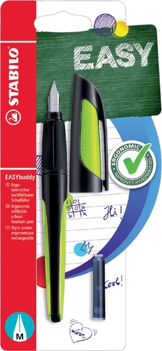 [600286] Vulpen STABILO Easybuddy rechtshandig M zwart/lime blister à 1 stuk