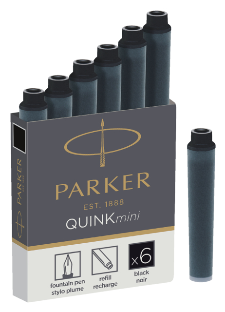 Cartouche d’encre Parker Quink Mini pour Parker Esprit noir boîte 6 pièces