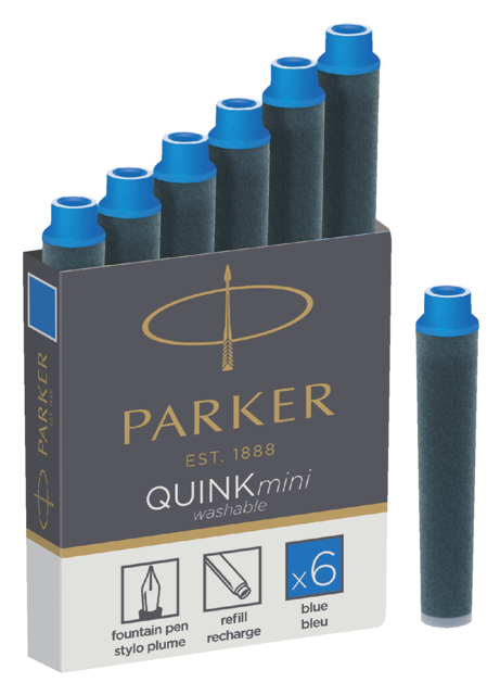 Cartouche d’encre Parker Quink Mini pour Parker Esprit bleu boîte 6 pièces