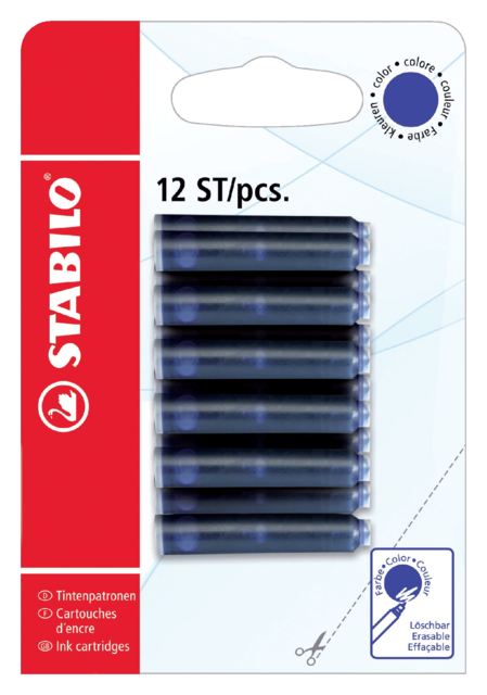 Inktpatroon STABILO blauw blister à 12 stuks