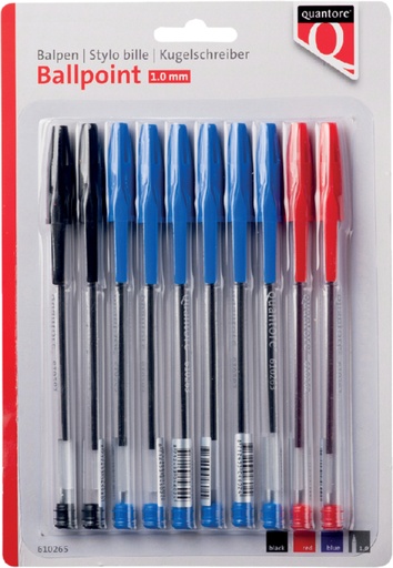 [610265] Stylo bille Quantore Stick assorti blister 10 pièces