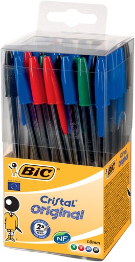 [616289] Stylo bille BIC Cristal Medium assorti boîte transparente