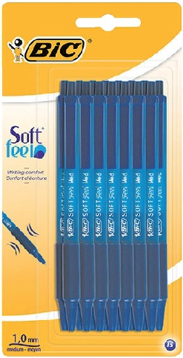 [616053] Stylo bille BIC Soft Feel Clic Grip Medium bleu blister 15 pièces
