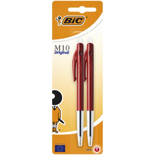 [616392] Stylo bille BIC M10 Medium rouge blister 2 pièces