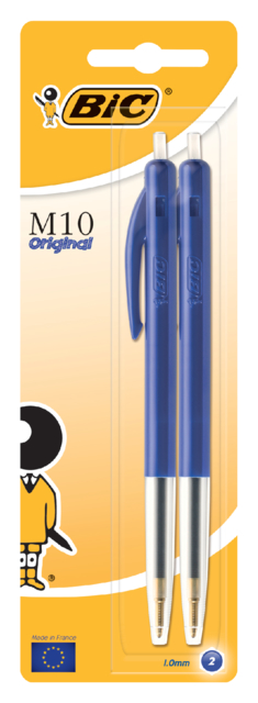 Balpen Bic M10 medium blauw blister à 2 stuks