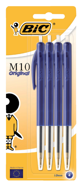Balpen Bic M10 medium blauw blister à 4st