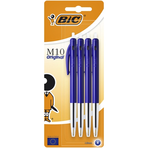[616423] Stylo bille BIC M10 Medium bleu blister 4 pièces
