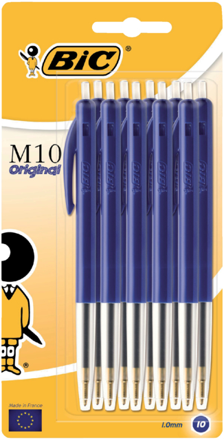 Balpen Bic M10 medium blauw blister à 10 stuks