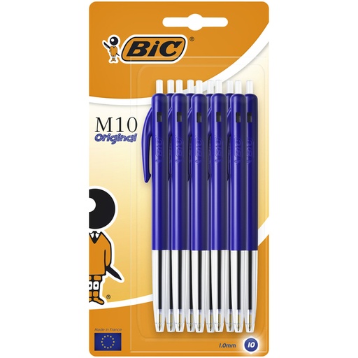 [616406] Stylo bille BIC M10 Medium bleu blister 10 pièces