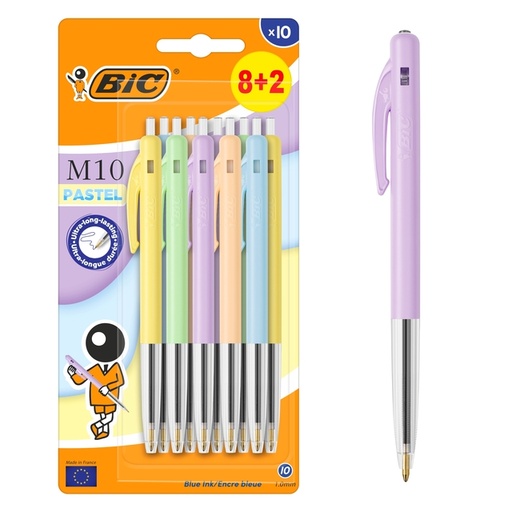 [616413] Stylo bille BIC M10 Colors Edition Limitée Medium assorti blister 8+2 gratuits