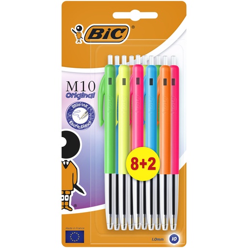 [616413] Stylo bille BIC M10 Colors Edition Limitée Medium assorti blister 8+2 gratuits