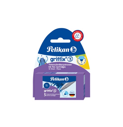 [625100] Recharge stylo bille Griffix blister 2x5 pièces bleu