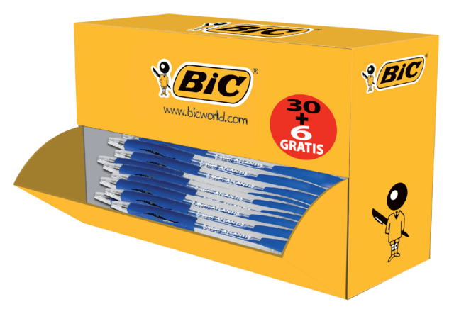 Balpen Bic Atlantis classic grip clic medium blauw valuepack 30+6 gratis