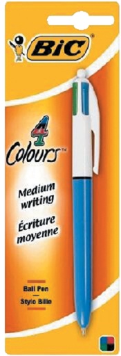 [616415] Balpen Bic 4kleuren medium lichtblauw blister à 1 stuk