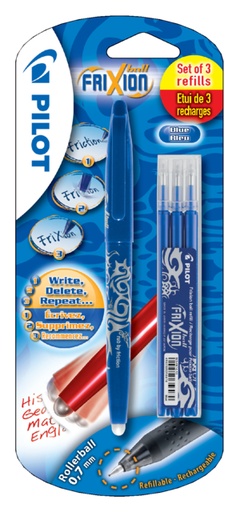 [636123] Roller PILOT FriXion Medium bleu 1 pièce + 3 recharges