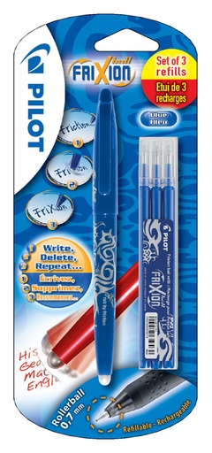 [636123] Rollerpen PILOT friXion medium blauw blister à 1 stuk + 3 vullingen