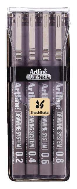 Fineliner Artline technisch etui met 0.2-0.4-0.6-0.8mm zwart