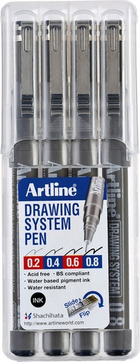 [634973] Fineliner Artline set avec 0,2-0,4-0,6 et 0,8mm noir