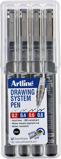 [634973] Fineliner Artline set avec 0,2-0,4-0,6-0,8mm noir