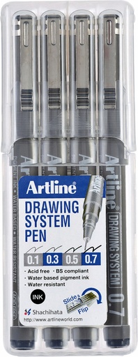 [634974] Fineliner Artline set avec 0,1-0,3-0,5 et 0,7mm noir