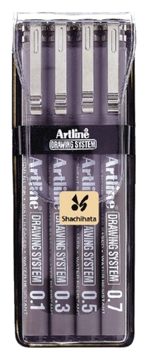 [634974] Fineliner Artline technisch etui met 0.1-0.3-0.5-0.7mm zwart