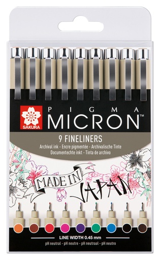 [632638] Fineliner Sakura Pigma Micron assorti etui à 9 stuks
