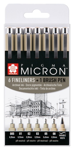 [632636] Fineliner Sakura Pigma Micron 6 largeurs de trait avec feutre pinceau noir