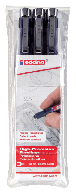 Fineliner edding 1800 0.25mm - 0.35mm - 0.5mm zwart set à 3 stuks