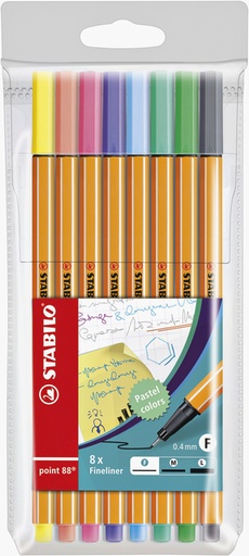[633128] Fineliner STABILO point 88/8 Fin pastel assorti étui 8 pièces