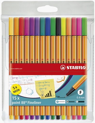 [633165] Fineliner STABILO Point 88/15 Fin étui 15 pièces assorti
