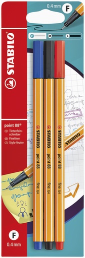 [633109] Fineliner STABILO point 88/3 Fin assorti blister 3 pièces