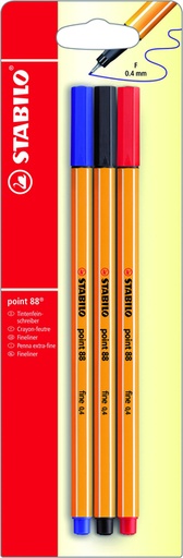 [633109] Fineliner STABILO point 88/3 fijn assorti blister à 3 stuks