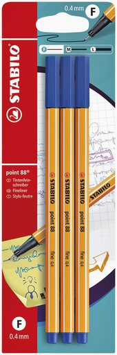 [633110] Fineliner STABILO point 88 fijn blauw blister à 3 stuks