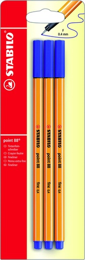 [633110] Fineliner STABILO point 88 fijn blauw blister à 3 stuks