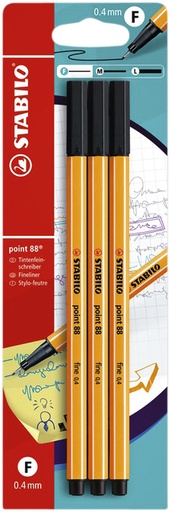 [633111] Fineliner STABILO point 88 fijn zwart blister à 3 stuks