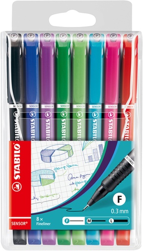 [633248] Fineliner STABILO Sensor 189/8 Fin assorti étui 8 pièces