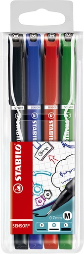 [633099] Fineliner STABILO Sensor 187/4 medium assorti blister à 4 stuks
