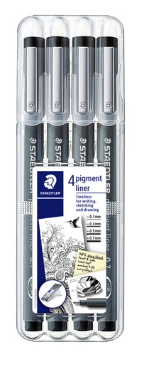 [633225] Fineliner Staedtler Pigment 308 noir étui de 4 pièces