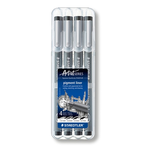 [633225] Fineliner Staedtler Pigment 308 zwart set 4 stuks