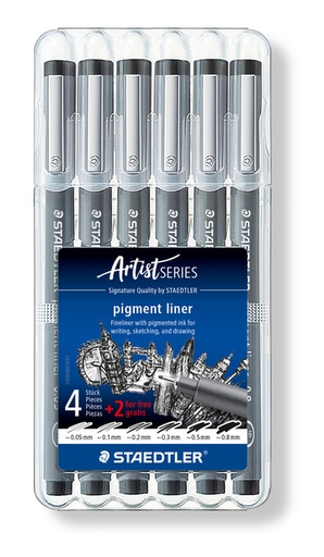 [633220] Fineliner Straedtler Pigment 308 noir étui 4+2 gratuits