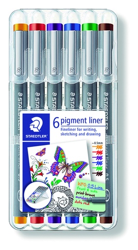[632171] Fineliner Staedtler Pigment 308 assorti 0.5mm set à 6st assorti