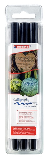 [700611] Feutre calligraphie edding 1255 2.0-3.5-5.0mm noir blister 3 pièces