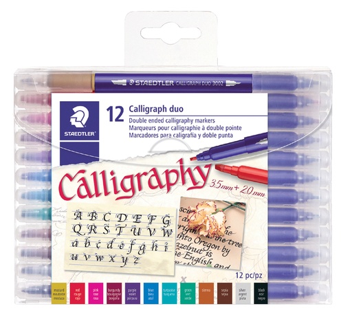 [600626] Feutre calligraphe Staedtler pointe duo 2.0 et 3.5mm 12 couleurs