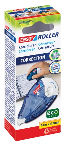 [416568] Roller correcteur tesa® ecoLogo® 4,2mmx14m rechargeable boîte à accrocher