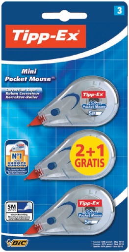 [416141] Correcteur Tipp-Ex Mini Pocket Mouse 5mmx6m blister 2+1 gratuit