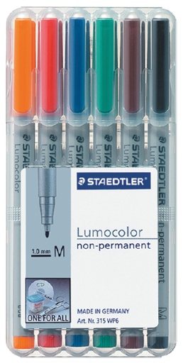 [920656] Viltstift Staedtler Lumocolor 315 non permanent M set à 6 stuks assorti