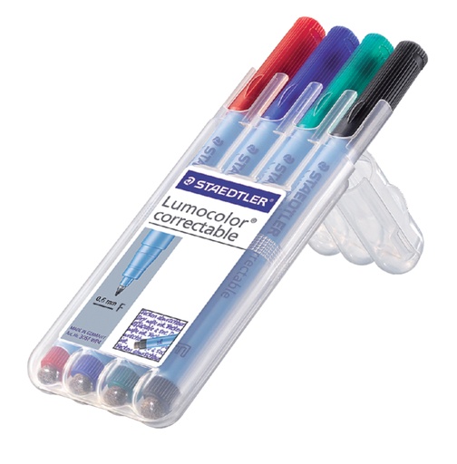 [920666] Viltstift Staedtler Lumocolor 305 non permanent correctable F set à 4 stuks