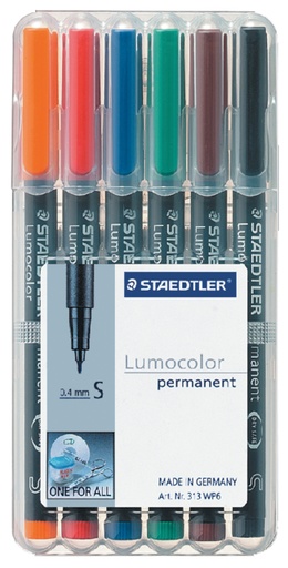 [920516] Viltstift Staedtler Lumocolor 313 permanent S set à 6 stuks assorti