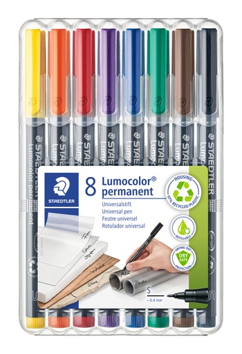 [920673] Viltstift Staedtler Lumocolor 313 permanent S set à 8 stuks assorti
