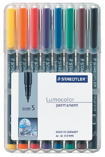 [920673] Viltstift Staedtler Lumocolor 313 permanent S set à 8 stuks assorti